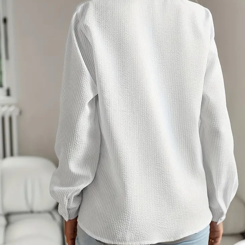 White Ruffled Button-Up Blouse - Picture 9 of 10